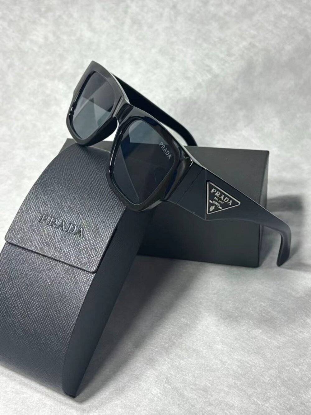 Prada Black Cat Eye Square Logo Sunglasses Classic Designer Shades